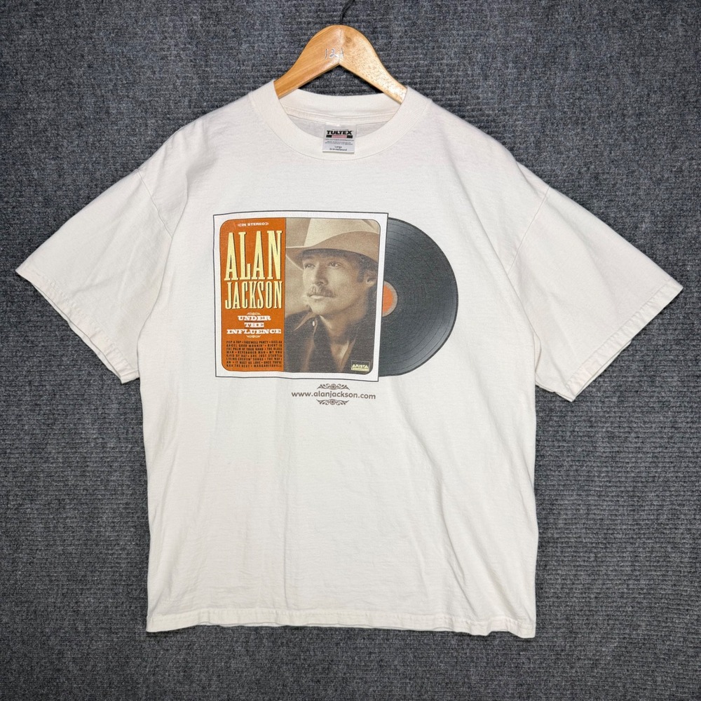 Vintage Alan Jackson Under The Influence T-Shirt Mens Large White 90s Country